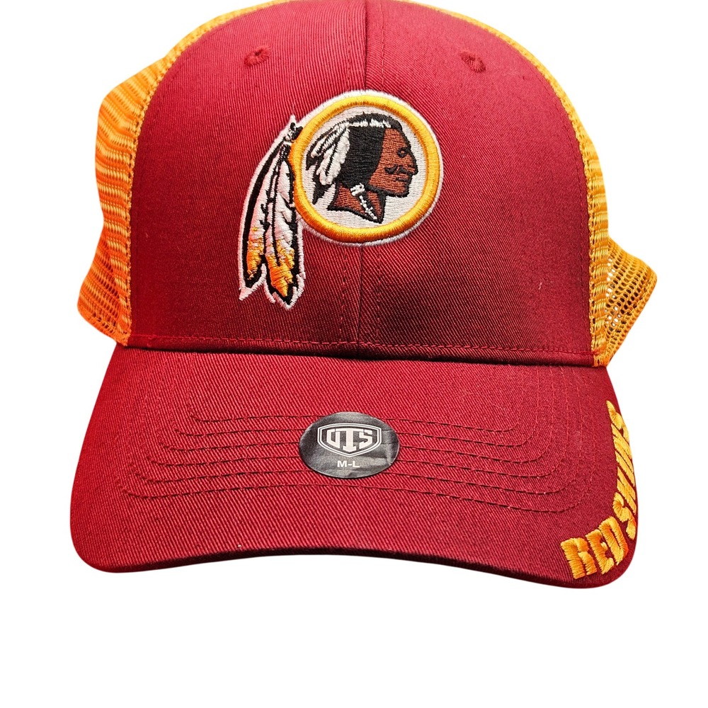 OTS Washington Redskins NFL Trucker‎ Hat Burgundy Gold Mesh Stretch Fit M-L NEW